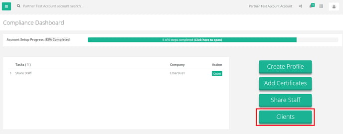 Compliance Dashboard Clients button